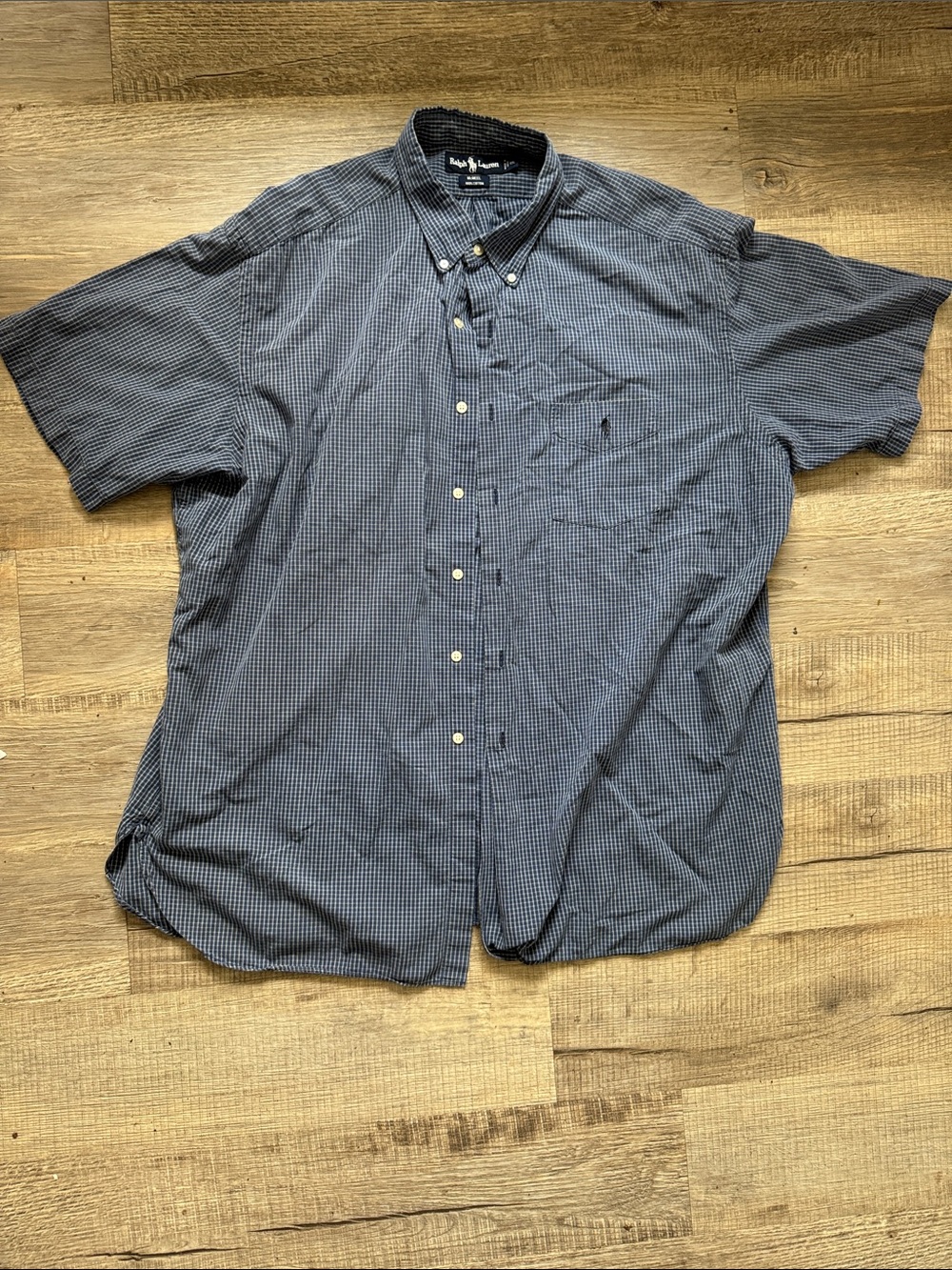 Ralph Lauren Mcmeel short navy and White Mini Check Short-Sleeve Button-Down